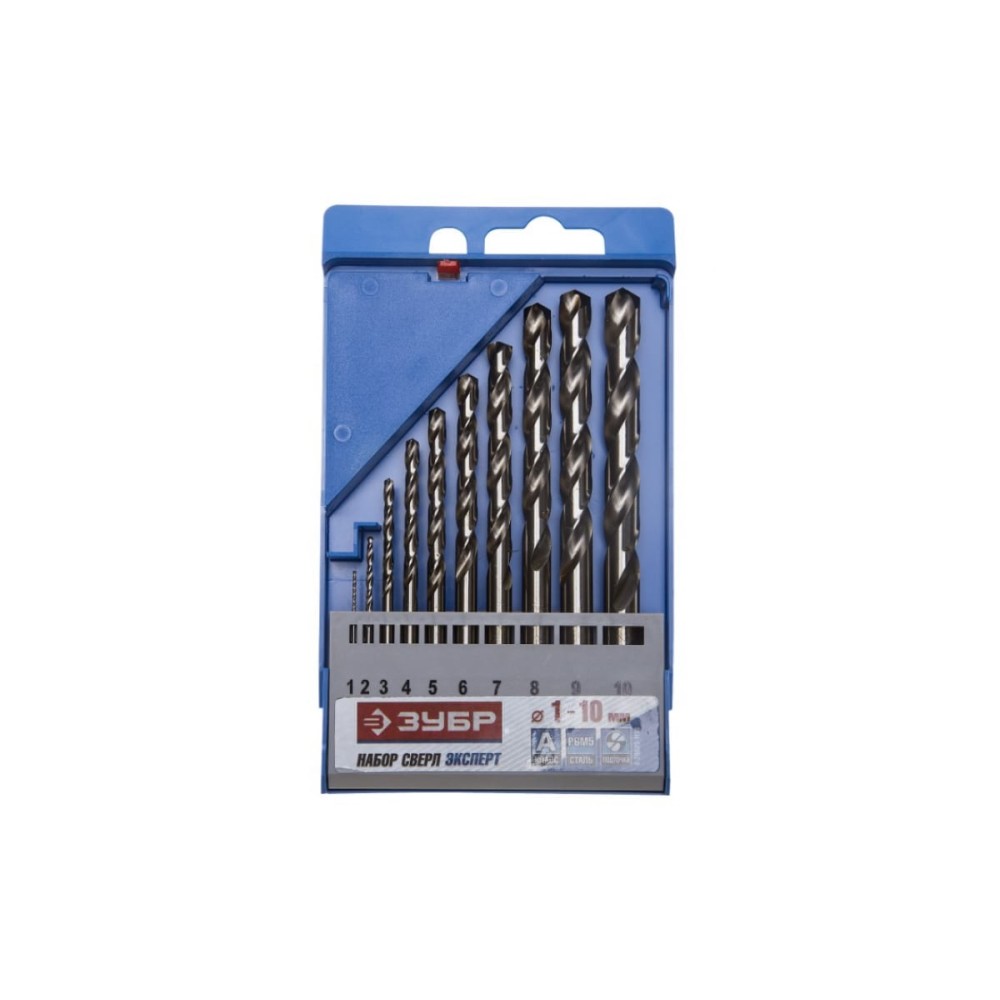 ПРОФ-А, 10 шт, (1-10 мм), сталь Р6М5, класс А, набор сверл по металлу, Профессионал (29625-H10)