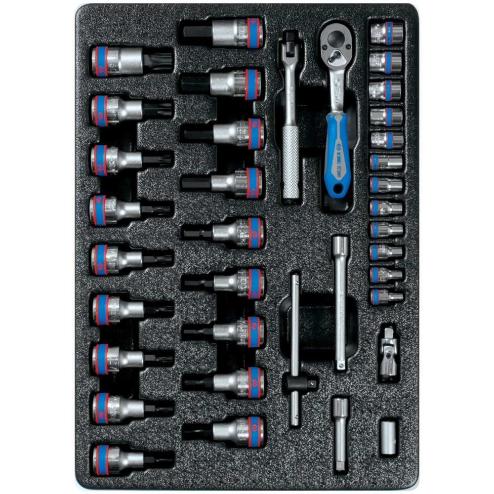 Набор торцевых головок 1/4" с принадлежностями, торцевые насадки Hex и Torx, ложемент, 37 предметов