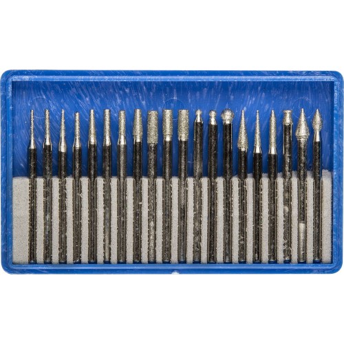 ЗУБР 20 шт, хвостовик d 3 мм, Р 150 - 180, набор алмазных мини-насадок для гравера, Профессионал (33383-H20)