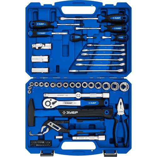 ЗУБР Универсал-63, 63 предм., (1/2_+ 1/4_), универсальный набор инструмента, Профессионал (27670-H58)