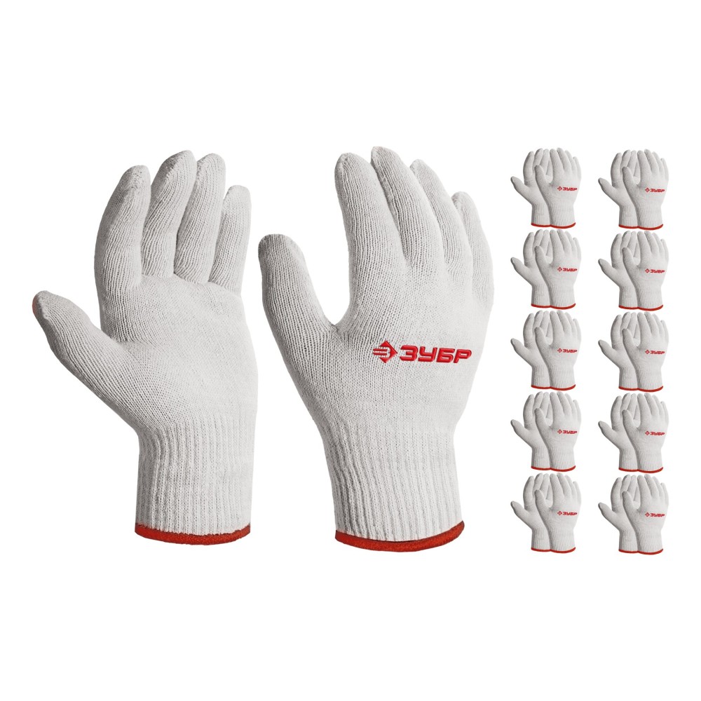 ЗУБР ОПТИМА, S-M, х/б перчатки без покрытия, 10 класс, 10 пар (11446-M10)