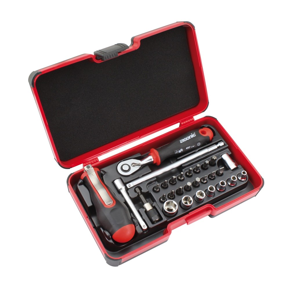 Felo Набор бит SL/PH/Tx/HEX и головок с трещоткой ERGONIC и рукояткой SMART в кейсе, 29 шт 06081506