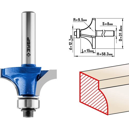 ЗУБР 31.8 x 15 мм, радиус 9.5 мм, фреза кромочная калевочная №1, Профессионал (28701-31.8)