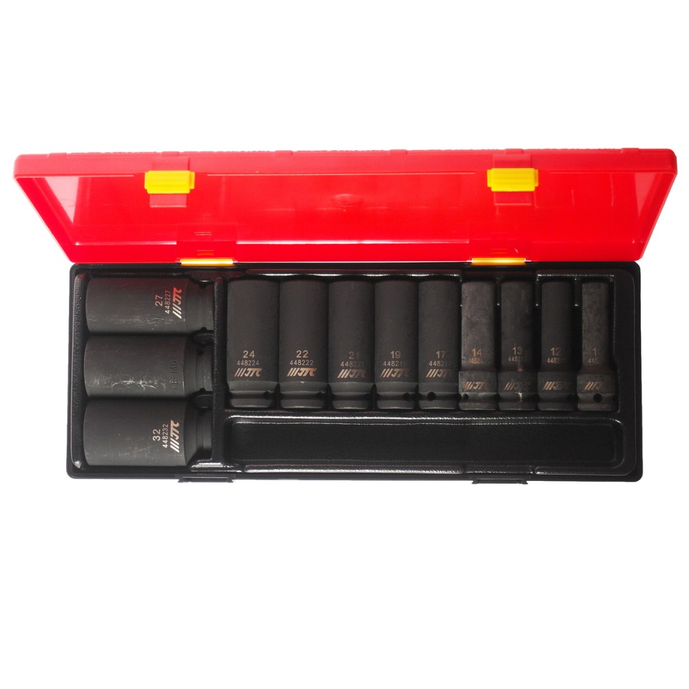 Набор головок торцевых глубоких ударных 6-гранных 1/2" 10-32 мм в кейсе 12 шт. JTC
