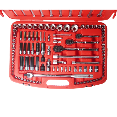 Набор инструментов 123 предмета слесарно-монтажный 1/4",3/8",1/2" 6-ти гран. метрич/дюйм в кейсе JTC