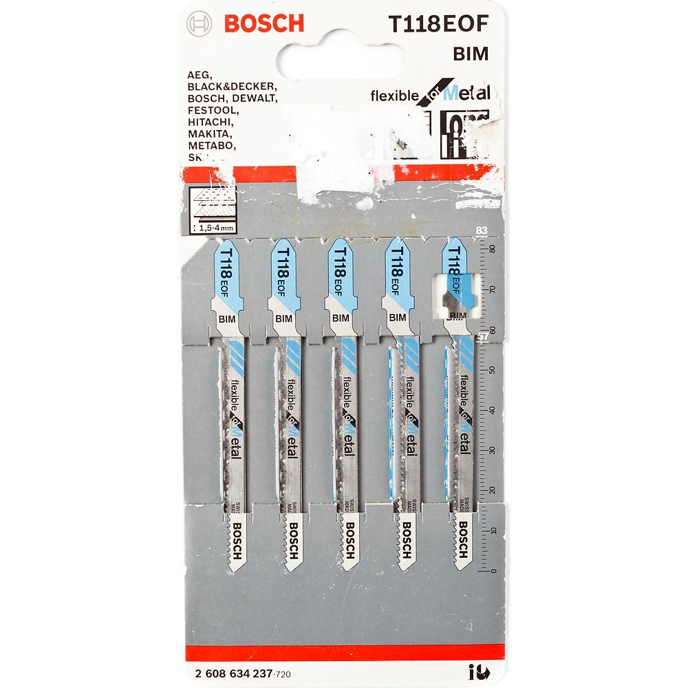 Набор пилок для лобзика по металлу Bosch T118EOF 83мм 5шт (237)