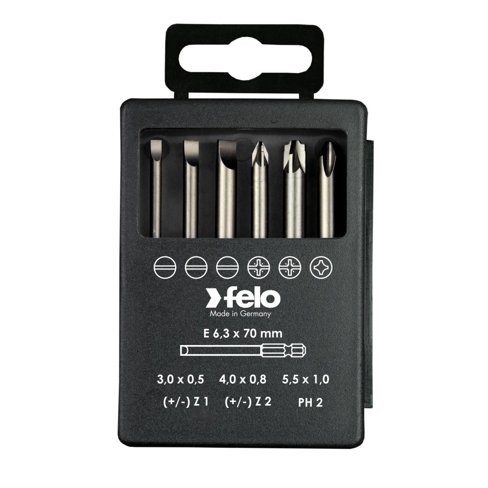 Набор бит SL/Z (+/-) Industrial 70 мм в кейсе, 6 шт, Felo 03192716