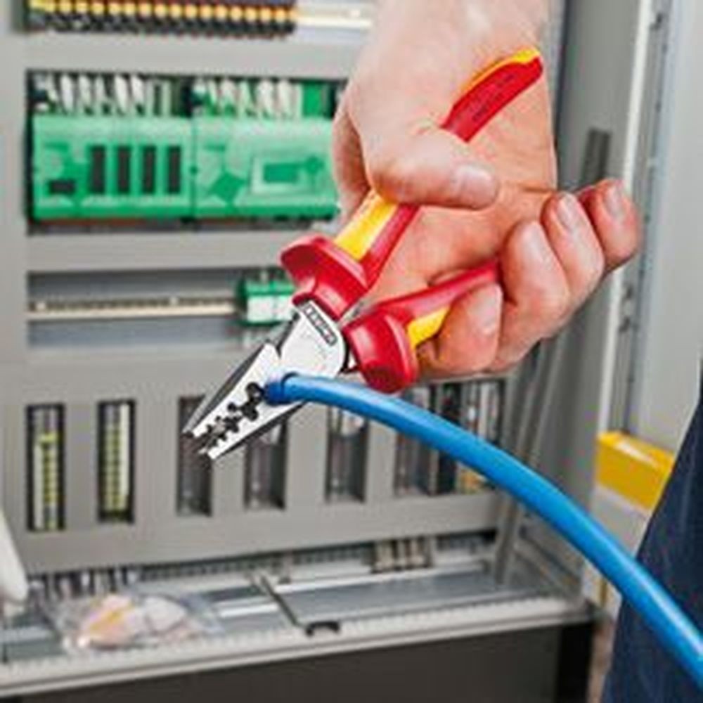 Пресс-клещи, 9 гнёзд, контактные гильзы DIN 46228 1+4, 0.25-16 мм2, 180 мм, обливные ручки