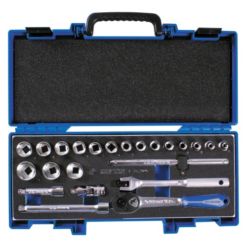 Набор торцевых головок с принадлежностями 3/8", шестигранные, 6-24 мм, 23 предмета KING TONY 3523MRV