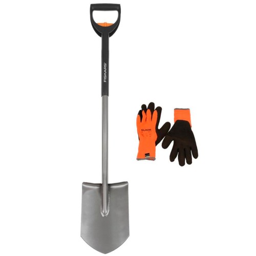 Лопата Fiskars телескопическая + перчатки 131306
