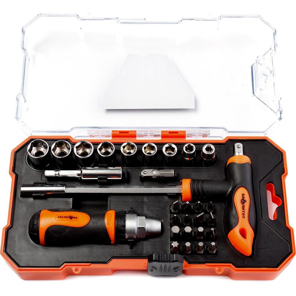 Набор отвертка с битами и головками Квалитет "Сделай сам" 29 предметов НОБГ-29