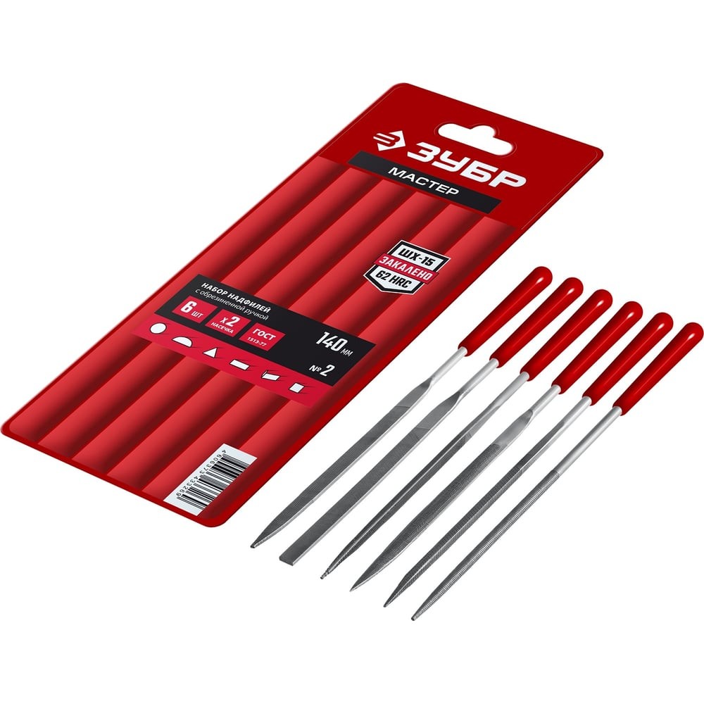 ЗУБР 6 шт, 140 мм, в чехле, с ручками, набор надфилей (16014-H6)