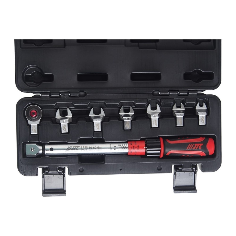 Ключ динамометрический 10-60Нм 9-12мм с рожковыми насадками 7-13мм 8 предметов JTC