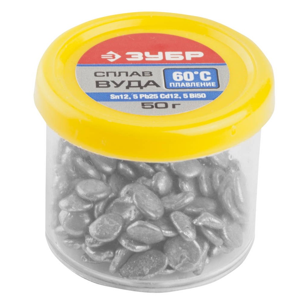 ЗУБР ВУДА, (Sn12.5, Pb25, Cd12, 5Bi50 ), 60°C, 50 г, легкоплавкий сплав в гранулах (55458-050)