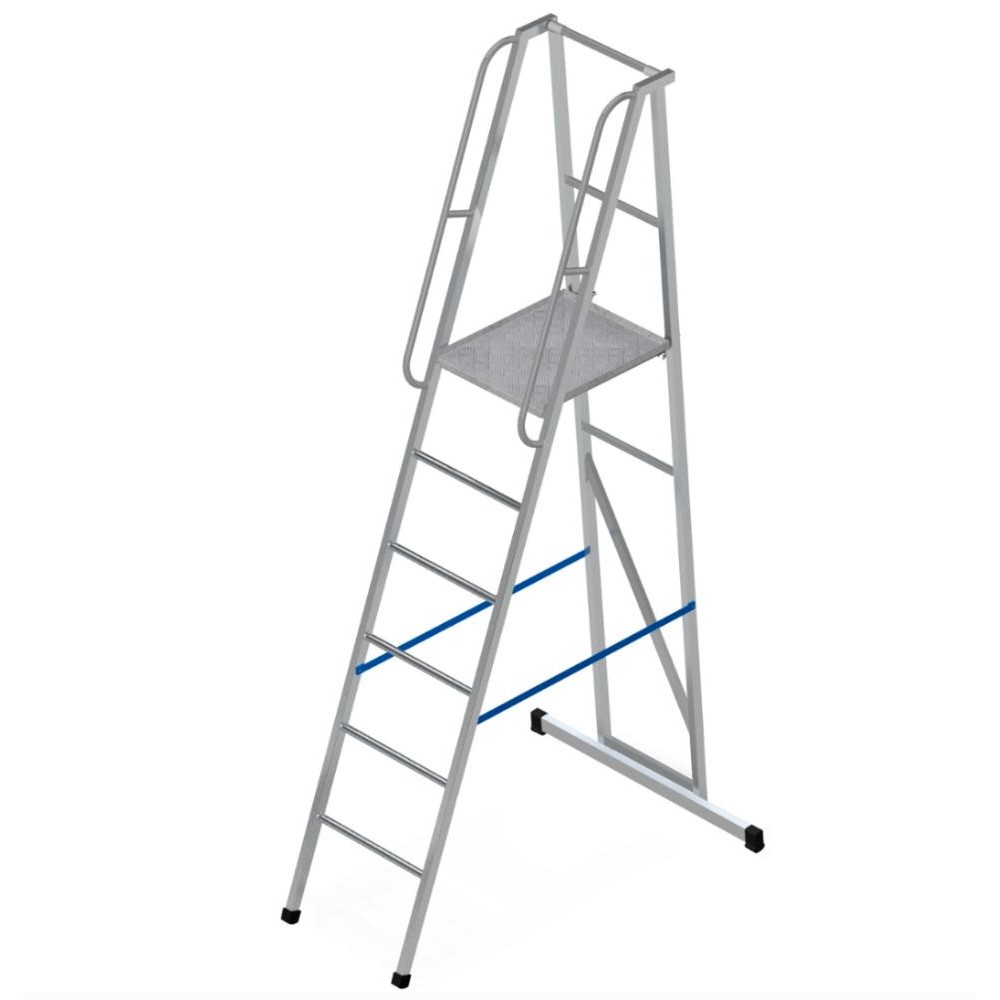 Лестница-платформа фиксированной высоты алюминиевая MEGAL ЛПФВА Н=1.5-4 с траверсой