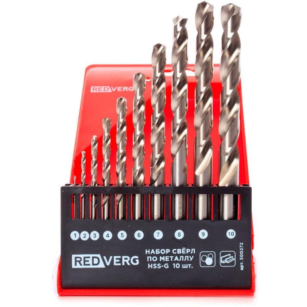 Набор сверл по металлу REDVERG HSS-G 1-10мм 10шт (500272)