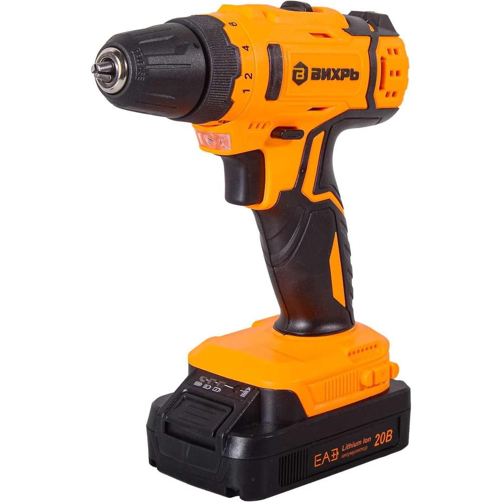 Дрель-шуруповерт аккумуляторная Вихрь ДА-20Л-2КА с набором оснастки 65 предметов