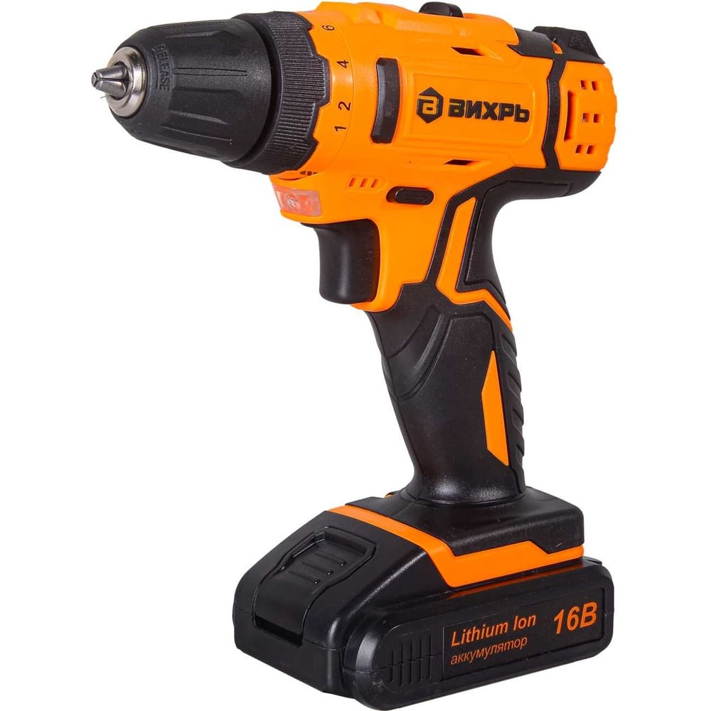 Дрель-шуруповерт аккумуляторная Вихрь ДА-16Л-2КА с набором оснастки 65 предметов
