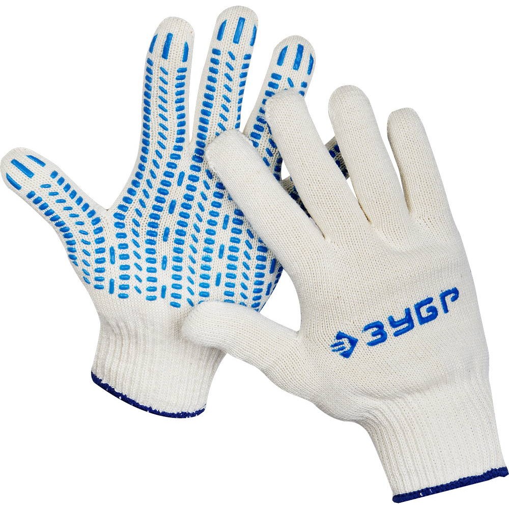 ЗУБР ПРОТЕКТОР L-XL, х/б перчатки с мягким ПВХ-гель _протектор_, увеличенная площадь покрытия, 10 класс, 10пар, Профессионал (11452-K10)