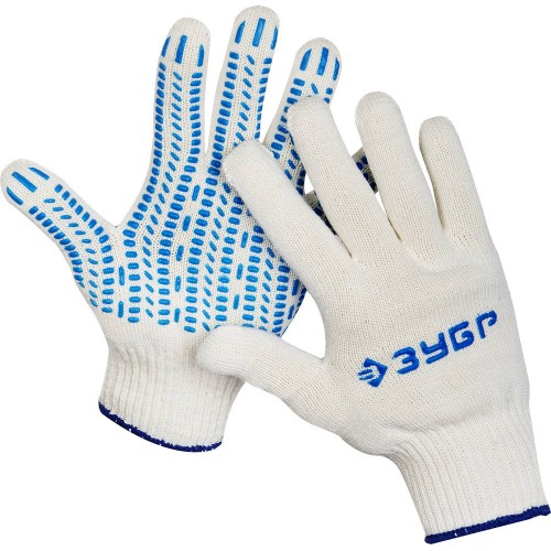 ЗУБР ПРОТЕКТОР L-XL, х/б перчатки с мягким ПВХ-гель _протектор_, увеличенная площадь покрытия, 10 класс, 10пар, Профессионал (11452-K10)