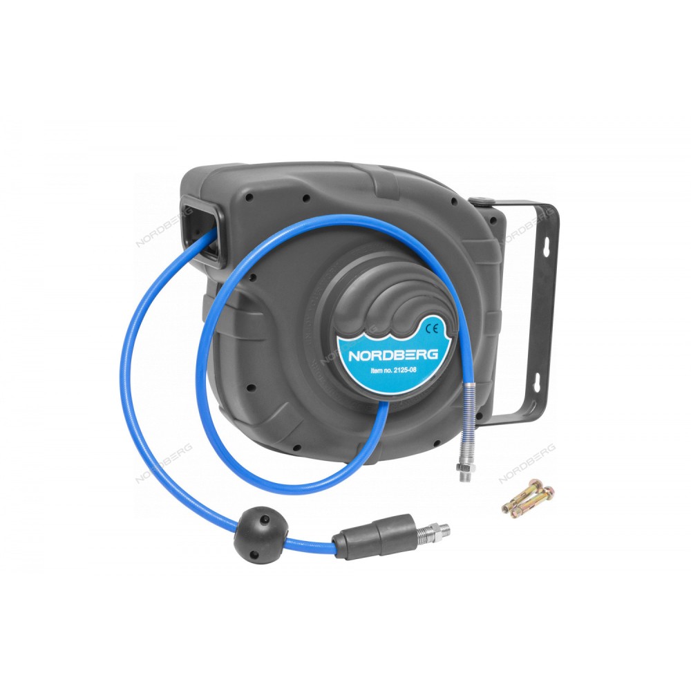 Шланг воздушный на катушке, ПУ, диам. 8x12 мм 25+1 м, серый корпус NORDBERG 2125-08G