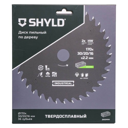 Диск пильный по дереву SHYLD 170х30/20/16мм 36Т (20090)