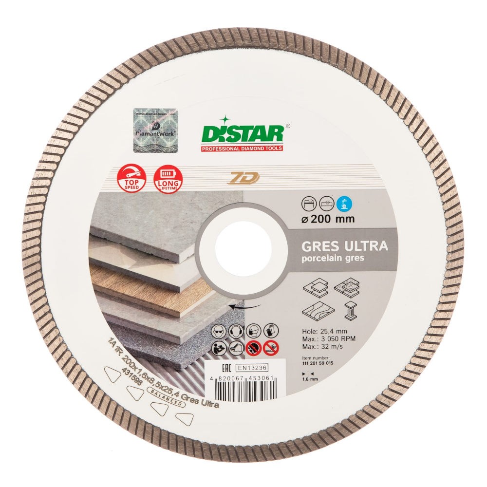 Диск алмазный по керамике Distar Gres Ultra 1A1R 200х25.4мм (9015)