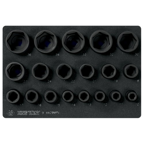 Набор ударных торцевых головок 1/2", шестигранные, 10-36 мм, ложемент, 19 предметов KING TONY 9-4429