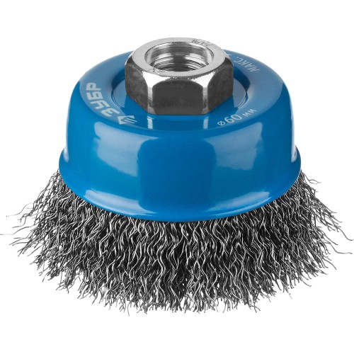 ЗУБР 60 мм, витая, стальная проволока 0.3 мм, чашечная щетка-крацовка для УШМ, Профессионал (35261-060)
