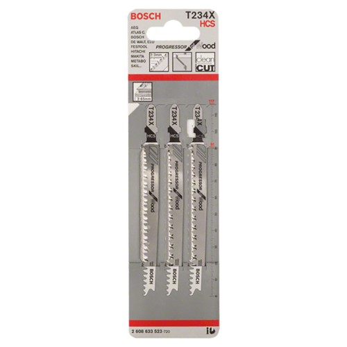Набор пилок для лобзика по дереву Bosch T234X HCS 117мм 3шт (523)