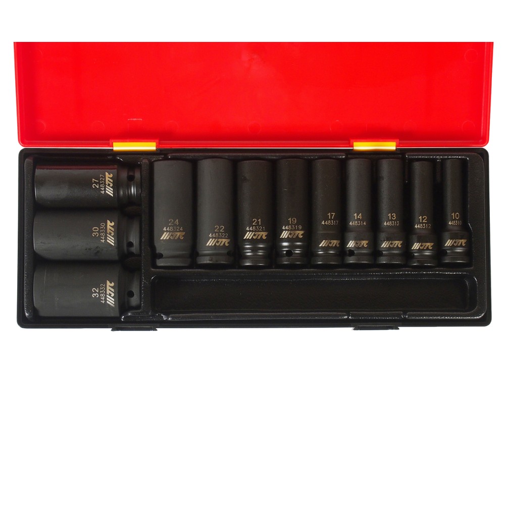 Набор головок торцевых глубоких ударных 12-гранных 1/2" 10-32мм (в кейсе) 12шт JTC