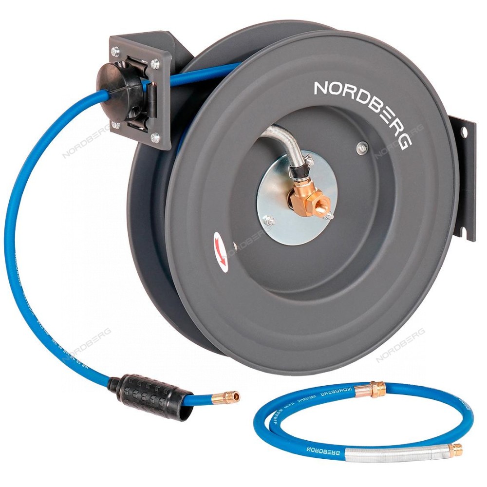 Шланг воздушный на стальной катушке, гибридный PVC диам. 08х12 мм, 20 м NORDBERG HR0820RPVC