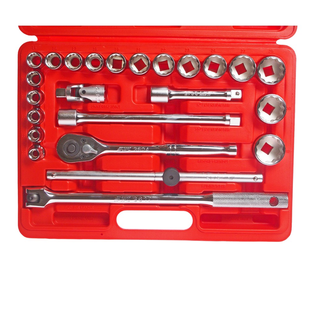 Набор головок торцевых 1/2" 12-ти гранных 10-32мм 24 предмета в кейсе JTC