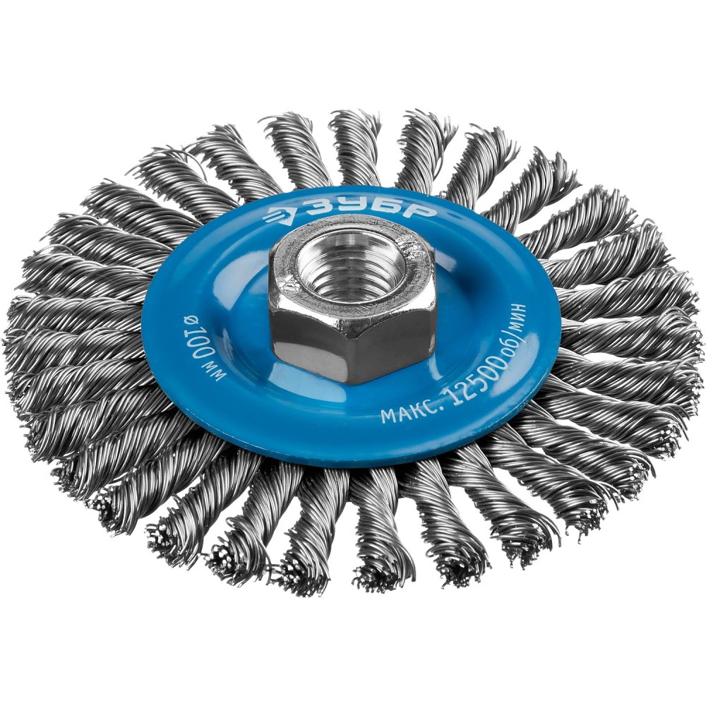ЗУБР 100 мм, жгутированная стальная проволока 0.5 мм, щетка дисковая для УШМ, Профессионал (35192-100)