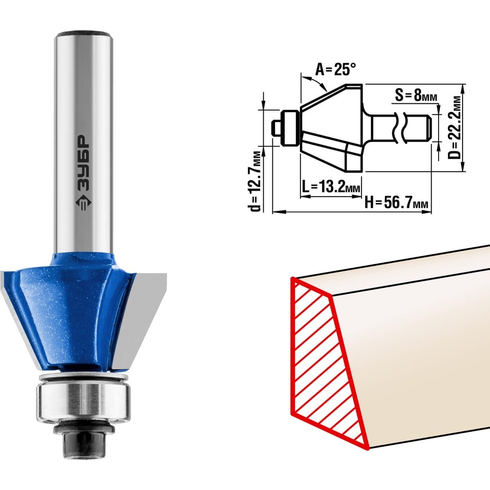ЗУБР 22.2 x 13 мм, фреза кромочная калевочная (фасочная) №9, Профессионал (28711-22.2)